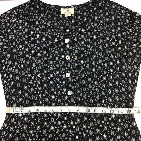 VTG Nathalie Seaver Women's Geometric Round Neck Short Sleeve Black Maxi Dress 1 - Picture 10 of 12